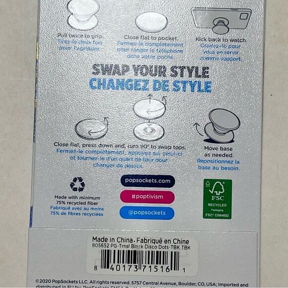 Popsockets NWT Black Disco Dots POPGRIP Phone Grip Stand - Picture 3 of 3